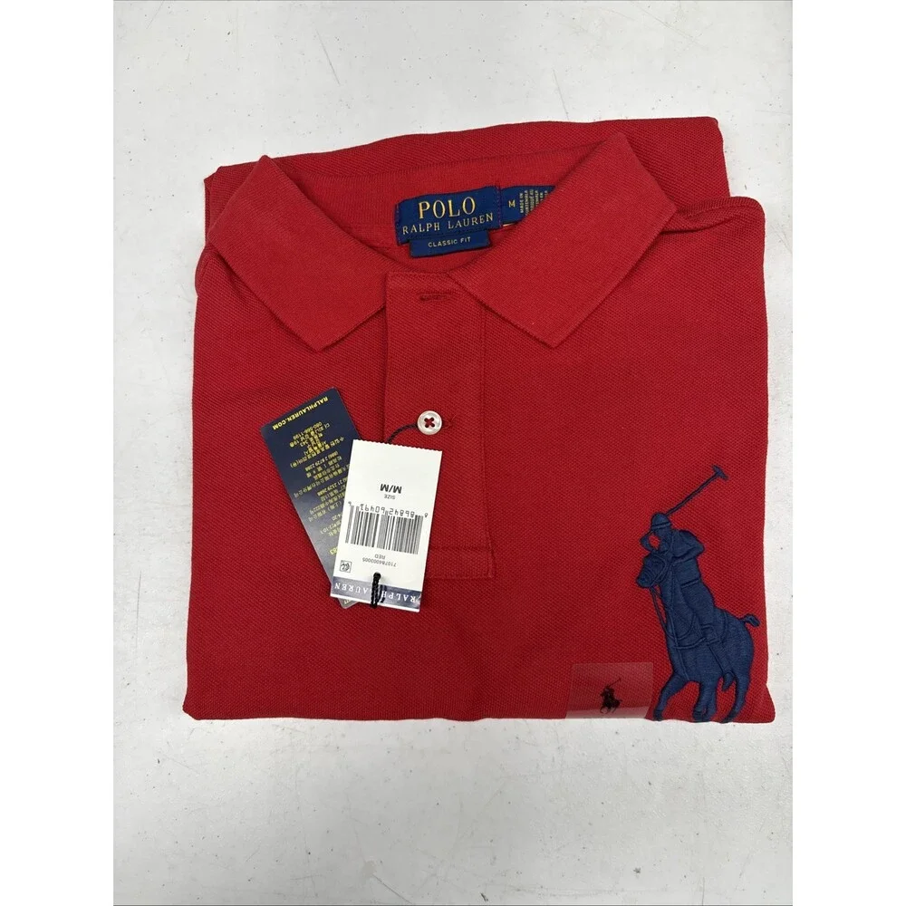 POLO RALPH LAUREN Men's Big Pony Classic Fit Mesh Polo Shirt Red Size M NWT